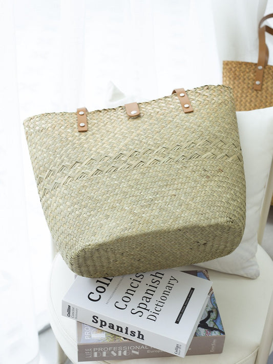Classical Large Straw Tote Bag - Hollow Out Summer Beach Handbag