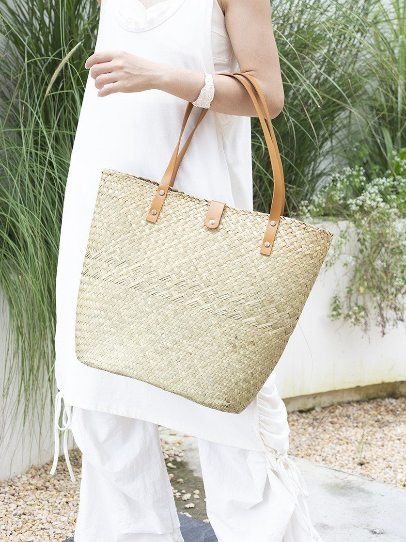 Classical Large Straw Tote Bag - Hollow Out Summer Beach Handbag