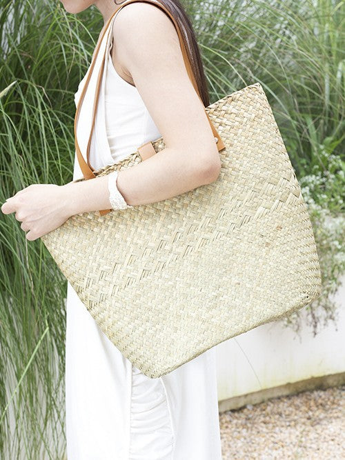 Classical Large Straw Tote Bag - Hollow Out Summer Beach Handbag