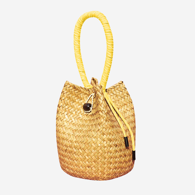 Positano Straw Drawstring Bucket Bag