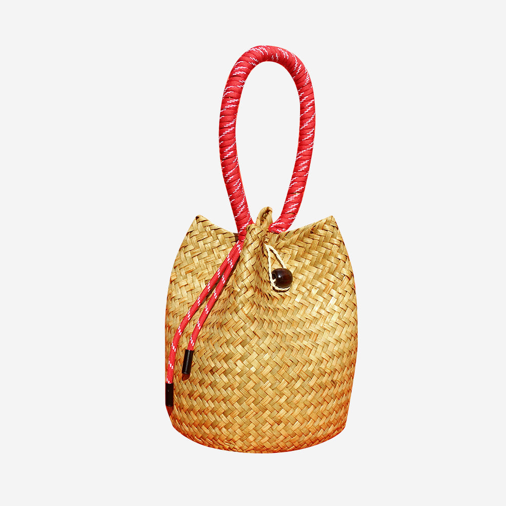 Positano Straw Drawstring Bucket Bag