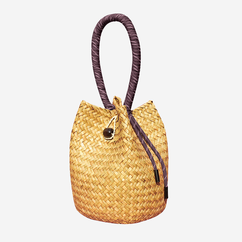 Positano Straw Drawstring Bucket Bag