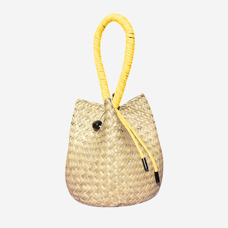Positano Straw Drawstring Bucket Bag